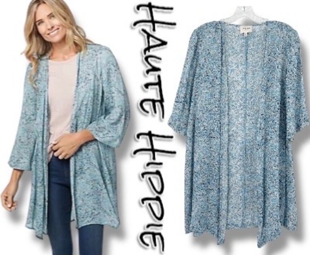 Haute Hippie Tribe Blair Printed Open-Front Kimono Blue Wanderlust Womens Sz XS
